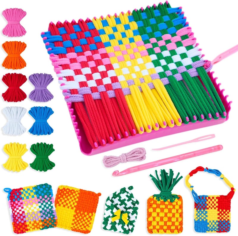 PREBOX Weaving Loom Kit Toys for Kids and Adults, Potholder Loops Crafts for Girls Ages 6 7 8 9 10 11 12, 7" Pot Holder Loom Knitting Kits and Gifts for Kids and Beginners, Make 6 Masterpieces - Image 1