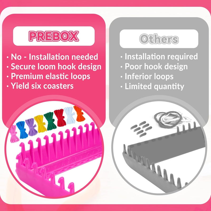 PREBOX Weaving Loom Kit Toys for Kids and Adults, Potholder Loops Crafts for Girls Ages 6 7 8 9 10 11 12, 7" Pot Holder Loom Knitting Kits and Gifts for Kids and Beginners, Make 6 Masterpieces - Image 3