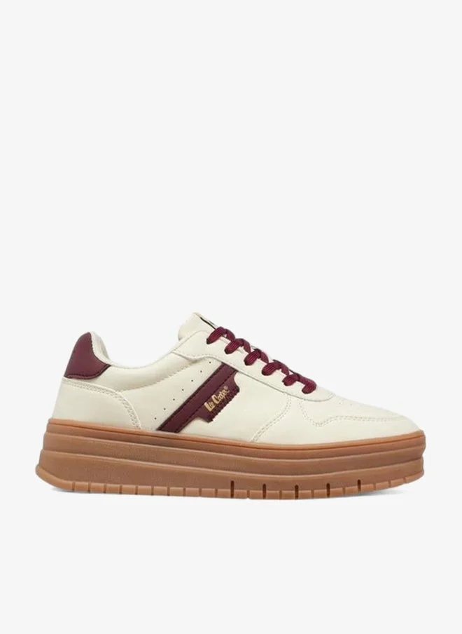 Lee Cooper BEIGE Women's Perforated Lace-Up Sneakers for Women | Best Price UAE