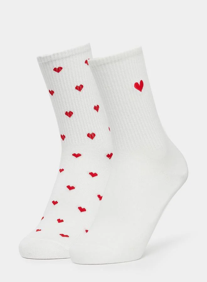 Styli Pack of 2 - Heart Print Crew Socks