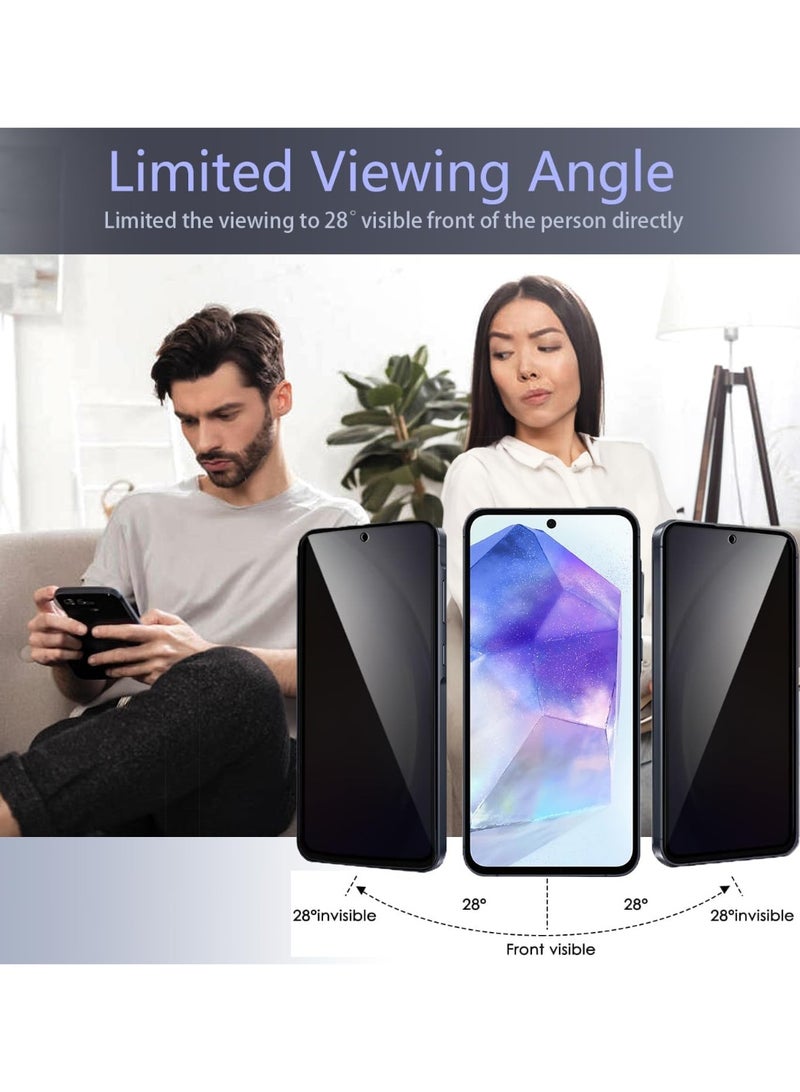 2+2 Pack for Samsung Galaxy A55 5G Privacy Screen Protector with Camera Lens Protector, Anti-Spy Tempered Glass Film,9H Hardness,Anti-Scratch, Easy Installation (Privacy, Galaxy A55) - Image 3