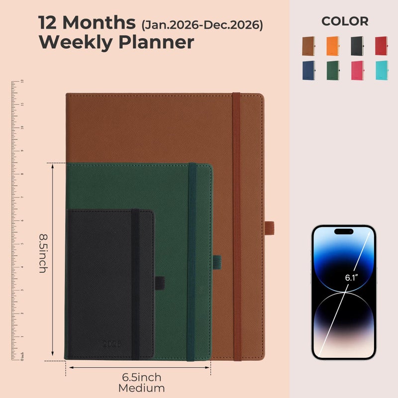 IN-LUXPRO Weekly Monthly 2026 Planner (Jan.26-Dec.26),6.5"x3.75",12 Months Agenda Plan with Month Tabs & Pocket,Expenses/Note Pages, Appointment Book Calendar with Hardcover Vegan Leather Cover,Green - Image 2