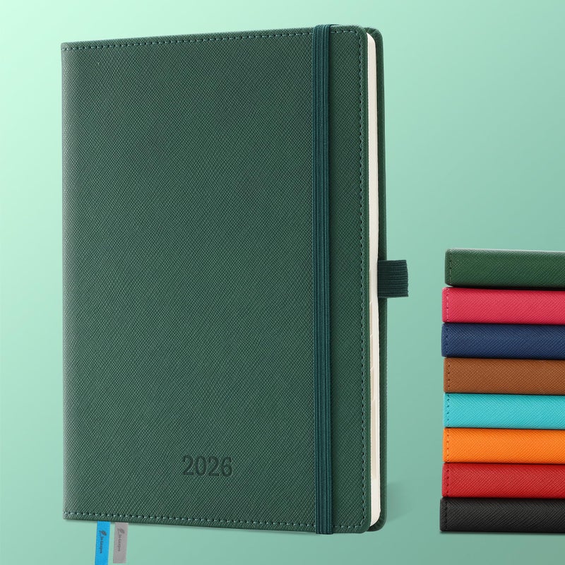 IN-LUXPRO Weekly Monthly 2026 Planner (Jan.26-Dec.26),6.5"x3.75",12 Months Agenda Plan with Month Tabs & Pocket,Expenses/Note Pages, Appointment Book Calendar with Hardcover Vegan Leather Cover,Green - Image 1