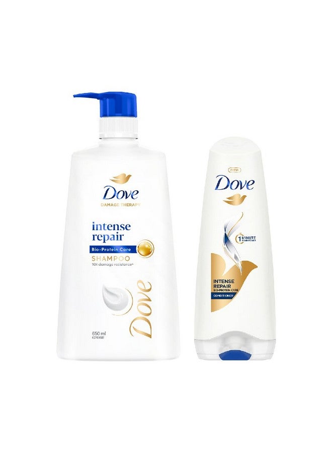 دوف شامبو دوف لإصلاح الشعر المكثف 650 مل وبلسم دوف لإصلاح الشعر المكثف 175 مل، مجموعة | غني بمكونات الكيراتين لتنعيم الشعر الجاف والمجعد - يعالج الشعر التالف بعمق للرجال والنساء - Image 1