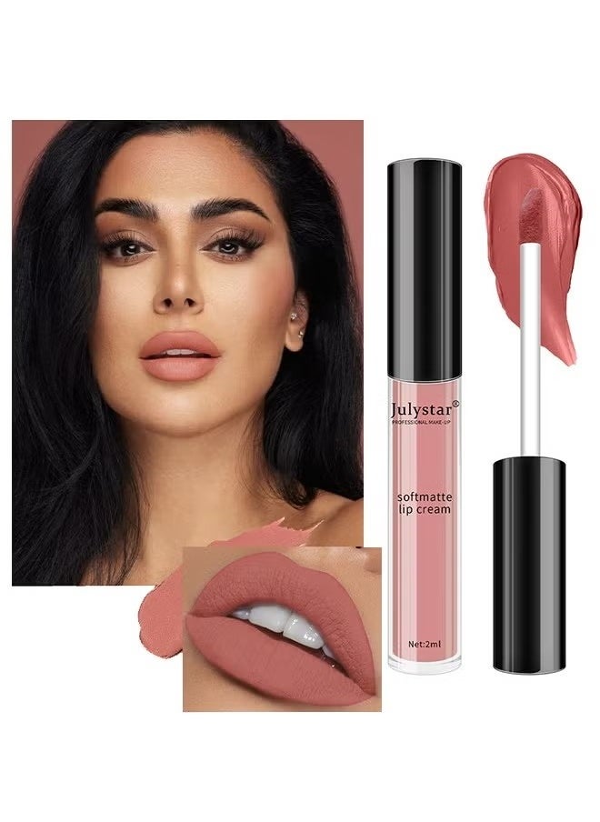 Julystar Soft Matte Lip,Liquid Matte Nude Lipstick-Lip Stain Makeup For Women 24 Hours Lipstick Long Lasting Portable Multi Use Lipstick（#02）  - Image 3