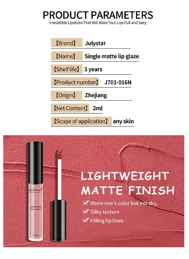 Julystar Soft Matte Lip,Liquid Matte Nude Lipstick-Lip Stain Makeup For Women 24 Hours Lipstick Long Lasting Portable Multi Use Lipstick（#02）  - Image 5