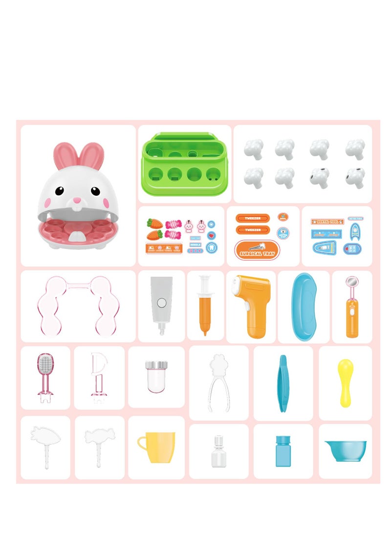 SYOSI - Dentist Kit for Kids - 31 Pcs Doctor Kit for Toddlers 3 - 5 Pretend Play Kit Toys, with Medical Costume & Dental Set, Pink Dentist Pretend Play Gift for Girls - Image 1