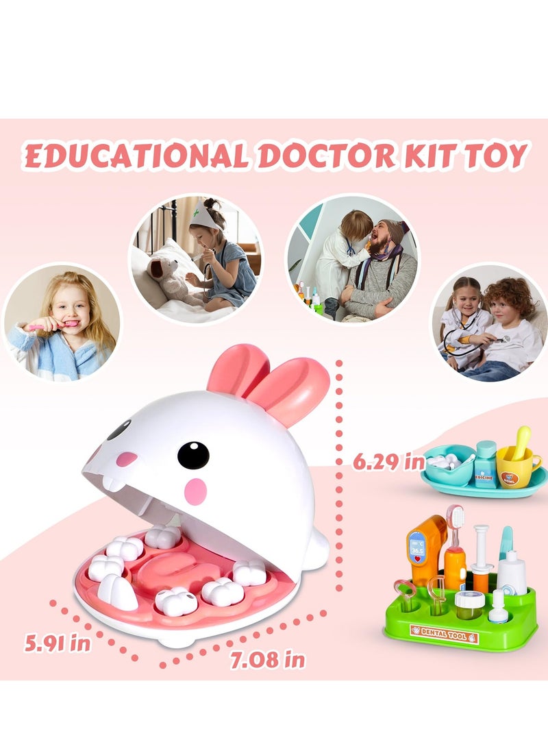 SYOSI - Dentist Kit for Kids - 31 Pcs Doctor Kit for Toddlers 3 - 5 Pretend Play Kit Toys, with Medical Costume & Dental Set, Pink Dentist Pretend Play Gift for Girls - Image 1