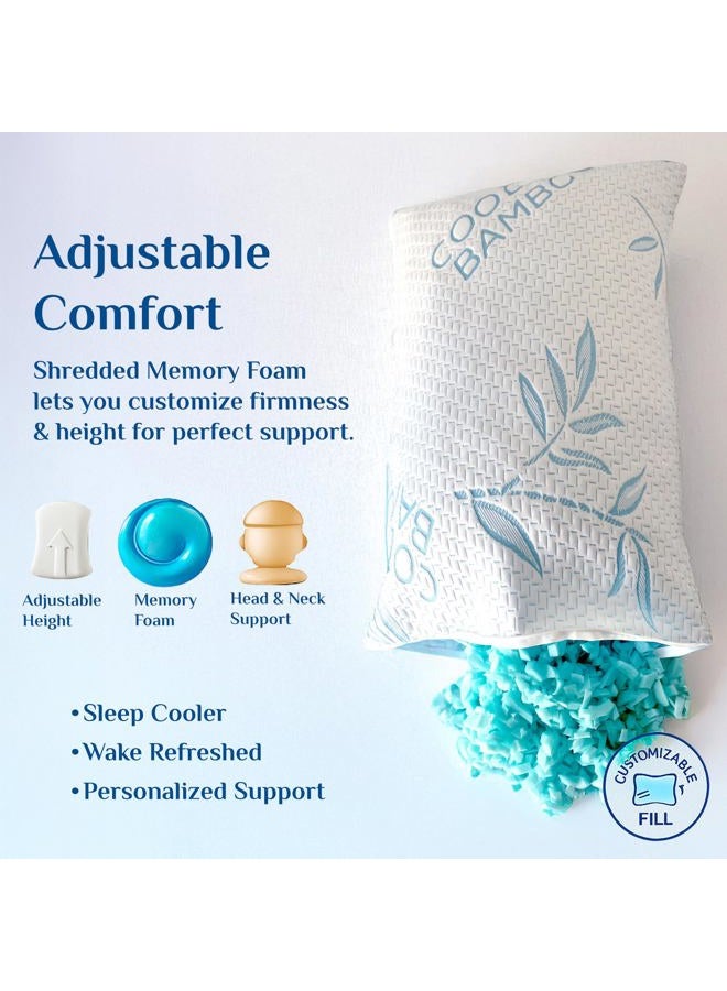 Omeo 2 Pack Queen Size Rayon Derived from Bamboo Pillow for Sleeping, Hypoallergenic Cooling Shredded Memory Foam Bed Pillows for Side, Back and Stomach Sleepers, Adjustable and Washable Cover - Image 3