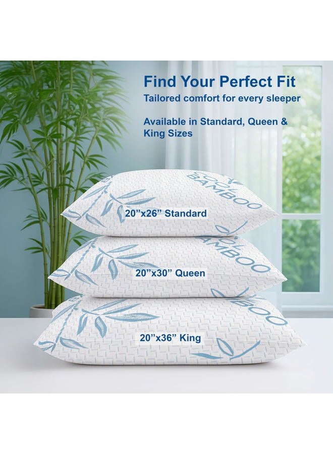 Omeo 2 Pack Queen Size Rayon Derived from Bamboo Pillow for Sleeping, Hypoallergenic Cooling Shredded Memory Foam Bed Pillows for Side, Back and Stomach Sleepers, Adjustable and Washable Cover - Image 2