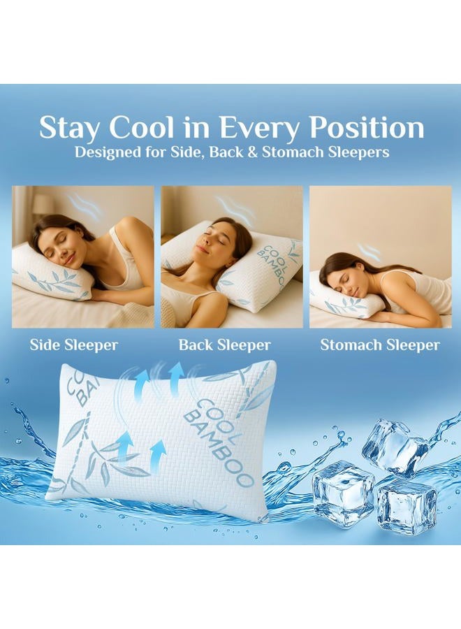 Omeo 2 Pack Queen Size Rayon Derived from Bamboo Pillow for Sleeping, Hypoallergenic Cooling Shredded Memory Foam Bed Pillows for Side, Back and Stomach Sleepers, Adjustable and Washable Cover - Image 4