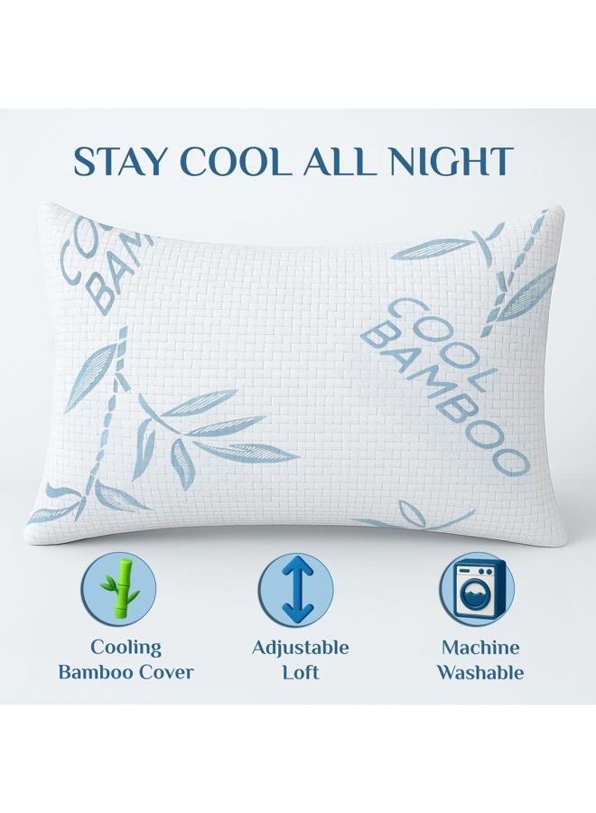 Omeo 2 Pack Queen Size Rayon Derived from Bamboo Pillow for Sleeping, Hypoallergenic Cooling Shredded Memory Foam Bed Pillows for Side, Back and Stomach Sleepers, Adjustable and Washable Cover - Image 5