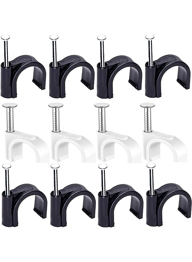 PROMASS Mini Skater 16mm Nylon Steel Nail in Circle Ethernet Cable Clips Cord Holder Wire Management, Pack of 200 (100 Black+100 White) - Image 1