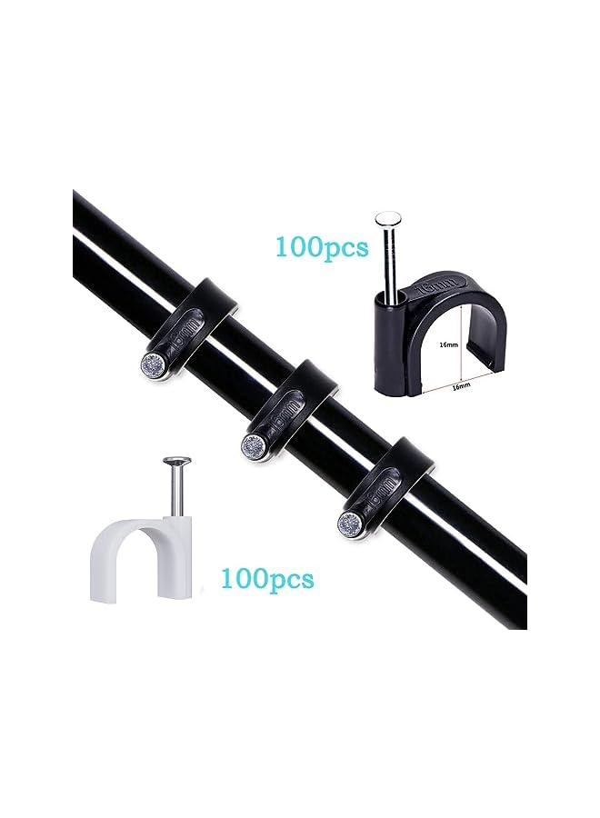 PROMASS Mini Skater 16mm Nylon Steel Nail in Circle Ethernet Cable Clips Cord Holder Wire Management, Pack of 200 (100 Black+100 White) - Image 2