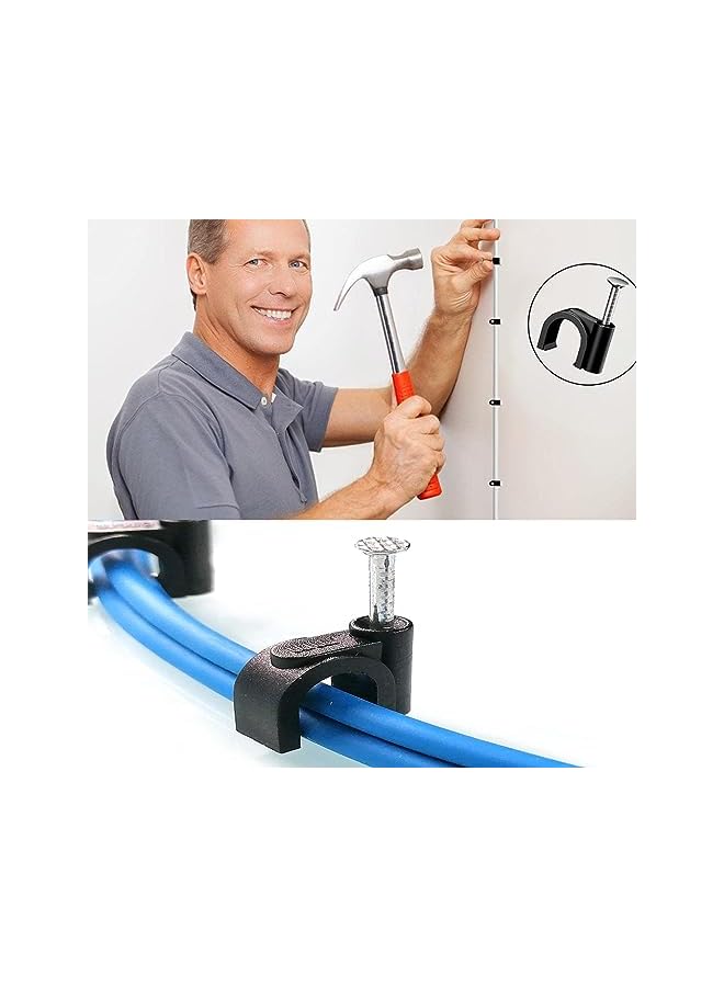 PROMASS Mini Skater 16mm Nylon Steel Nail in Circle Ethernet Cable Clips Cord Holder Wire Management, Pack of 200 (100 Black+100 White) - Image 3