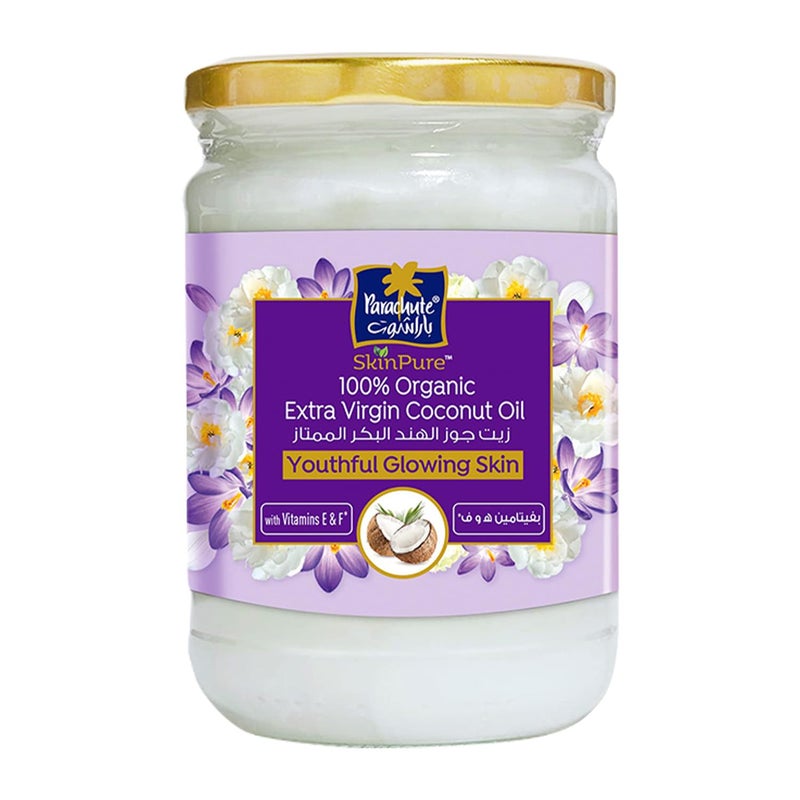 Parachute Advansed SkinPure 100% Organic Extra Virgin Coconut Oil with Vitamin E & F |Face & Body Oil Moisturizer| For Youthful, Glowing Skin| Evens Skin Tone| Cold Pressed | 6.7 fl.oz | Glass Jar - Image 2