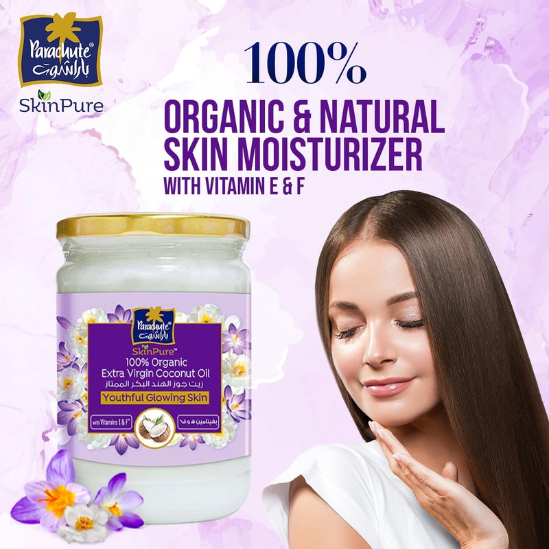 Parachute Advansed SkinPure 100% Organic Extra Virgin Coconut Oil with Vitamin E & F |Face & Body Oil Moisturizer| For Youthful, Glowing Skin| Evens Skin Tone| Cold Pressed | 6.7 fl.oz | Glass Jar - Image 3