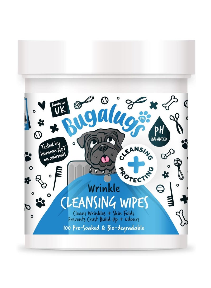 BUGALUGS Wrinkle Dog Wipes for pawly skin100 Biodegradable dog grooming pet wipes Use as Dog ear wipes dog eye wipes dog face wipes Paw and Bum wipes for puppy dogs and cat grooming - Image 1