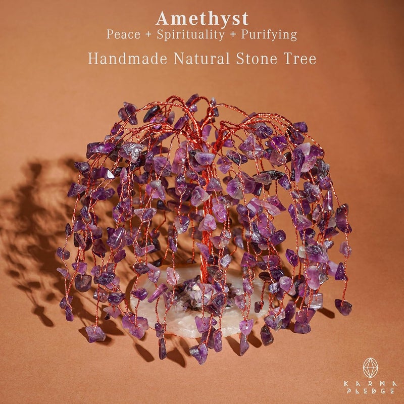 KARMAPLEDGE Amethyst Crystal Tree of Life Chakra Healing, Home and Office Desk Decor, Feng Shui Bonsai Trees for Postive Energy, Money, Good Luck, Christmas Decor, Spiritual Birthday Gifts for Women, Mom - Image 2