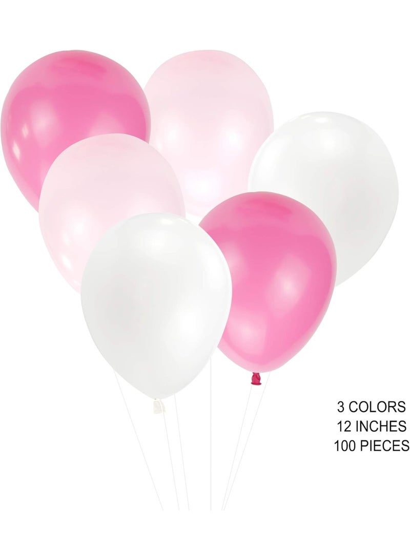 100 PCS 12 Inch Large Big Round White Pink Rose Assorted Color Biodegradable Latex Balloons Bulk Helium Gas or Air Inflated Inflatable for Wedding Party Girls’ Birthday Decorations Supplies Favors - Image 2