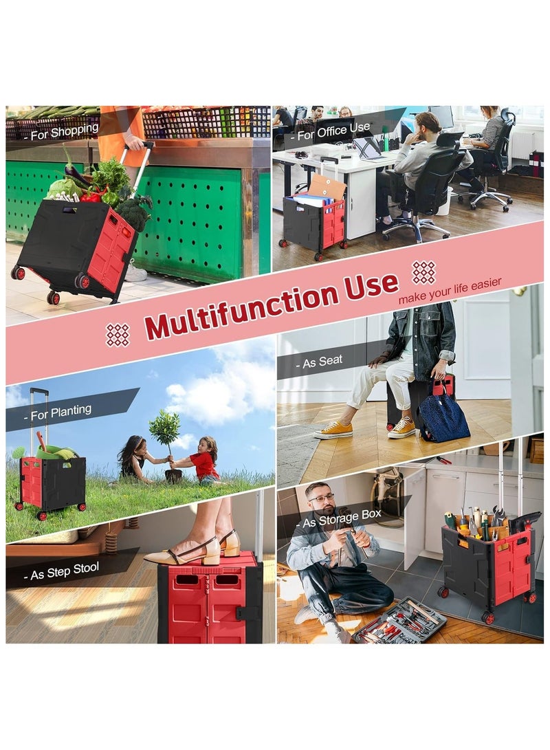 XICEN Portable Utility Cart with Lid, Collapsible Trolley Storage Suitcase, Folding Shopping Hand Cart Suit for Kitchen Office Camping Shopping Travel Moving - Image 4