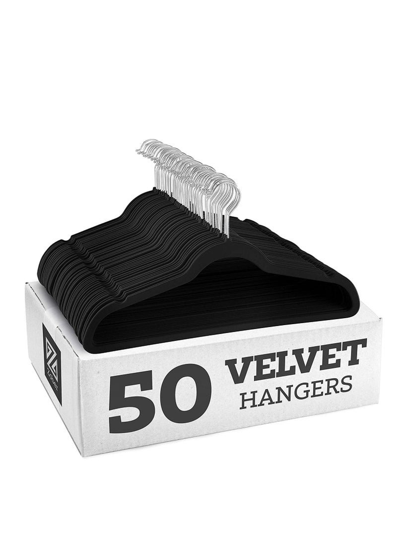 TYCOM Non Slip Velvet Hangers Suit Hangers 50 Pack Ultra Thin Space Saving 360 Degree Swivel Hook Clothes Hangers Hold Up to 10 Lbs for Coats Jackets Pants Dress Clothe 50p Black.  - Image 1