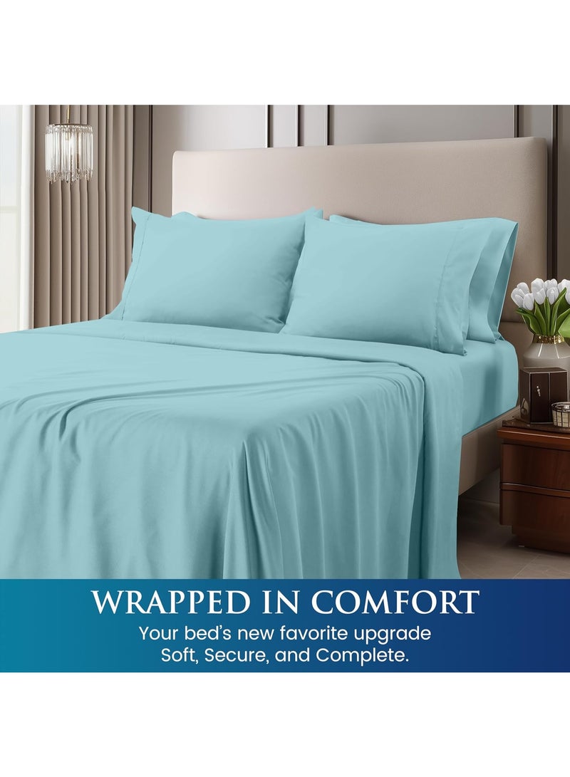 Utopia Bedding Queen Sheet Set - Brushed Microfiber - Soft Bed Sheets for Queen Size Bed Set - Includes 1 Fitted, 1 Flat, & 2 Pillow Cases - Deep Pocket (Spa Blue) - Image 4