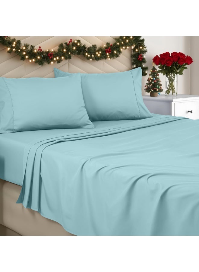 Utopia Bedding Queen Sheet Set - Brushed Microfiber - Soft Bed Sheets for Queen Size Bed Set - Includes 1 Fitted, 1 Flat, & 2 Pillow Cases - Deep Pocket (Spa Blue) - Image 1