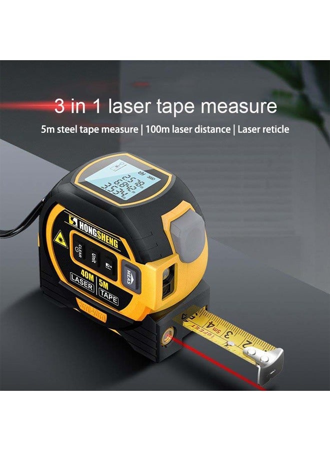 SHANDS 3-in-1 Laser Distance Meter with Digital Display,100 Metre Laser Measuring Distance, High Precision Infrared Laser, Steel Tape Measure & Corrosion Line Laser for Construction, DIY, Home Improvement, Laser Measuring Tool, Construction Equipment, Sleek Device, Durable Construction, Laser Distance Measure, Laser Measure Tape, Laser Tape Measure, Laser Measurer, Digital Laser Tape Measure, Tape Measure, Laser, Construction Laser Level, General Tool, Construction Tape Measure - Image 1