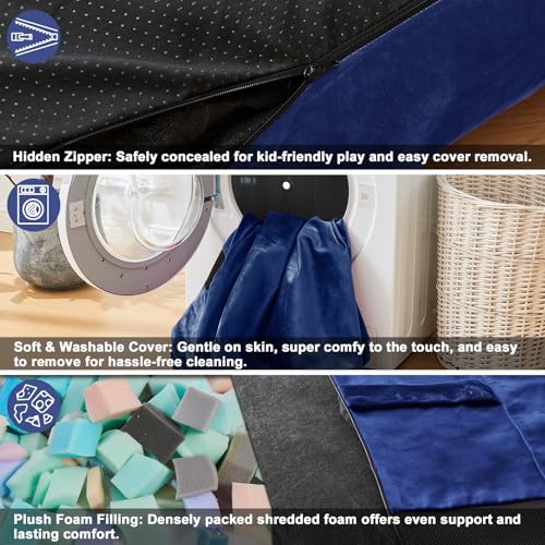 JOYWOO Crash Pad for Kids Sensory Room Equipment, Anti-slip Sensory Crash Mat, Shredded Foam Sensory Crash Pad for Autistic Kids Gift, Soft Washable Cover, Gift for Children and Adults, 4 x 4 Ft, Navy - Image 4