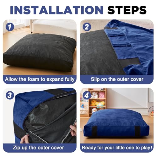 JOYWOO Crash Pad for Kids Sensory Room Equipment, Anti-slip Sensory Crash Mat, Shredded Foam Sensory Crash Pad for Autistic Kids Gift, Soft Washable Cover, Gift for Children and Adults, 4 x 4 Ft, Navy - Image 5