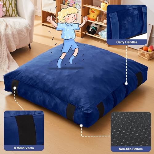 JOYWOO Crash Pad for Kids Sensory Room Equipment, Anti-slip Sensory Crash Mat, Shredded Foam Sensory Crash Pad for Autistic Kids Gift, Soft Washable Cover, Gift for Children and Adults, 4 x 4 Ft, Navy - Image 3
