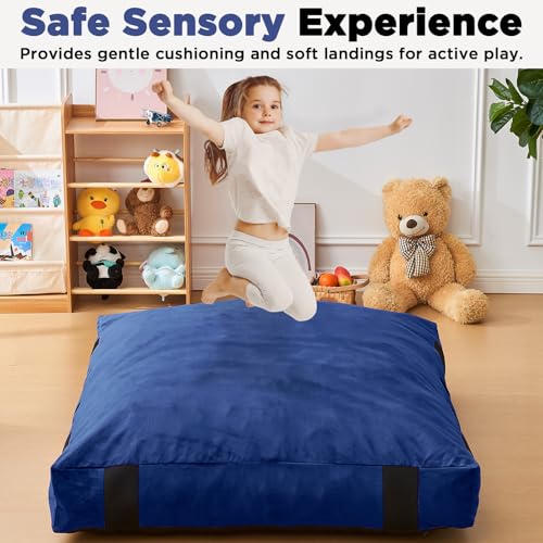 JOYWOO Crash Pad for Kids Sensory Room Equipment, Anti-slip Sensory Crash Mat, Shredded Foam Sensory Crash Pad for Autistic Kids Gift, Soft Washable Cover, Gift for Children and Adults, 4 x 4 Ft, Navy - Image 2