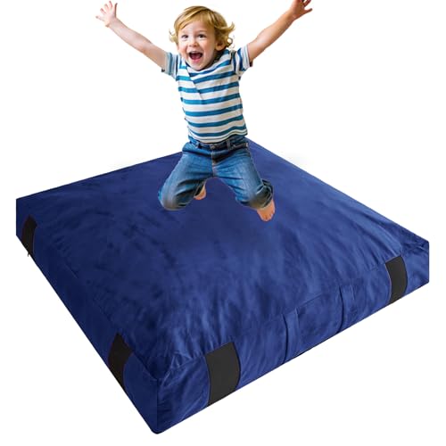 JOYWOO Crash Pad for Kids Sensory Room Equipment, Anti-slip Sensory Crash Mat, Shredded Foam Sensory Crash Pad for Autistic Kids Gift, Soft Washable Cover, Gift for Children and Adults, 4 x 4 Ft, Navy - Image 1