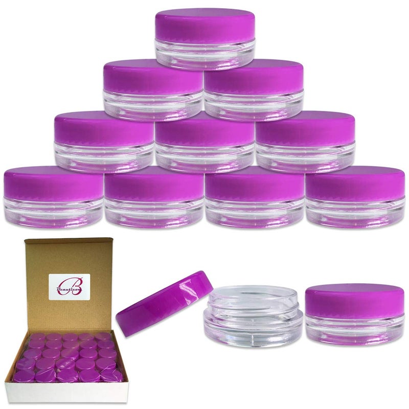 Beauticom Beauticom 3g3ml 01 Fl Oz Round Clear Plastic Jars with Round Top Lids for Creams Lotions Make Up Powders Glitters and more Color Purple Lid Quantity 50 Pieces