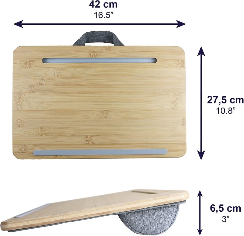 PEPE Mobility - Laptop Stand for Bed and Sofa, Bamboo Lap Tray, Soft Laptop Tray with Cushion, Lapdesk for Laptop, Laptop Cushion Tray for Lap, Padded Laptop Stand Wood - Image 2