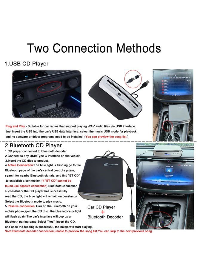 OAUW Portable CD Player for Car with Bluetooth and USB Connection,USB External Universal Cars CD Player for Car Audio Systems/TV/MacBook pro/Laptops Desktops/Bluetooth Speaker with Plug and Play - Image 3