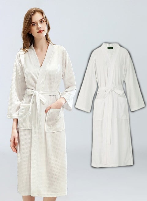 Women's Turkish Linen Waffle Kimono Robe - Ultra Soft & Quick Dry for Spa, Bath & Home Relaxation (White) Sizes M/XL/XXXL