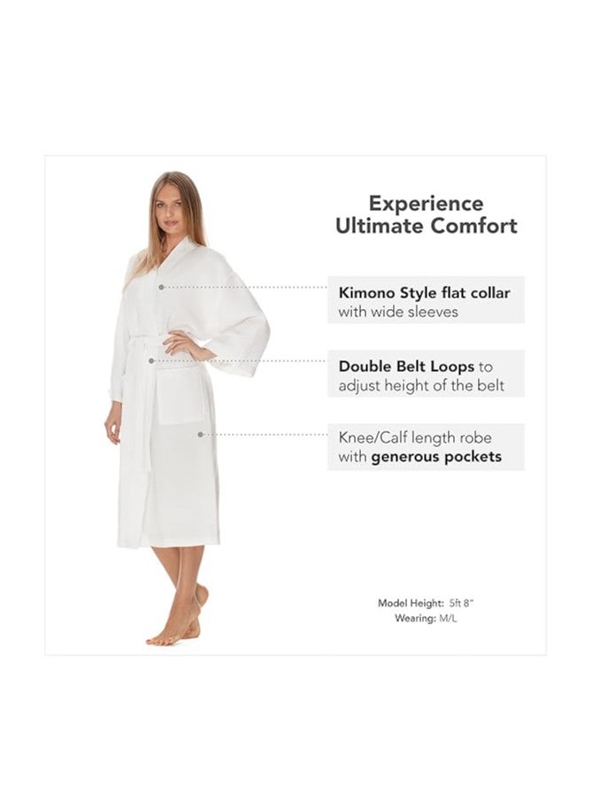 Generic - Women's Turkish Linen Waffle Kimono Robe - Ultra Soft & Quick Dry for Spa, Bath & Home Relaxation (White) Sizes M/XL/XXXL - Image 1