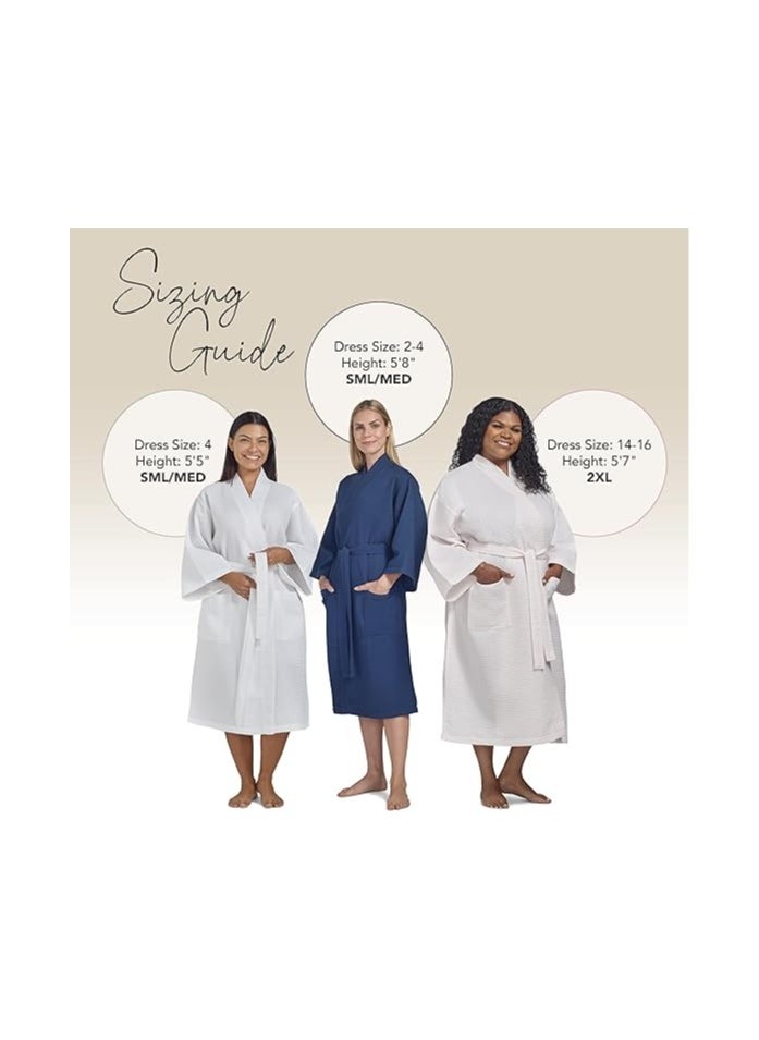 Generic - Women's Turkish Linen Waffle Kimono Robe - Ultra Soft & Quick Dry for Spa, Bath & Home Relaxation (White) Sizes M/XL/XXXL - Image 1