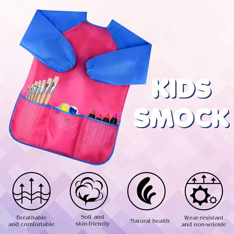 Bassion 2 Pack Kids Art Smock, Toddlers Painting Aprons Colorful Waterproof Artist Smock with Long Sleeve 3 Roomy Pockets - Image 5
