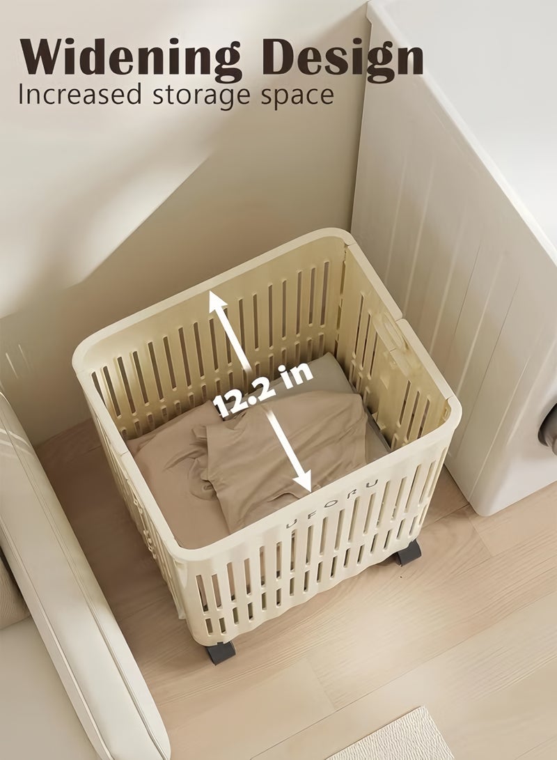 HQ-GAMING Laundry Hamper, Laundry Basket, Foldable Dirty Clothing Hamper Home Bathroom Rolling Laundry Cart Storage Organizer Plastic Laundry Hamper Basket Collapsible with Wheels for Dorm Room Storage Bathroom - Image 4