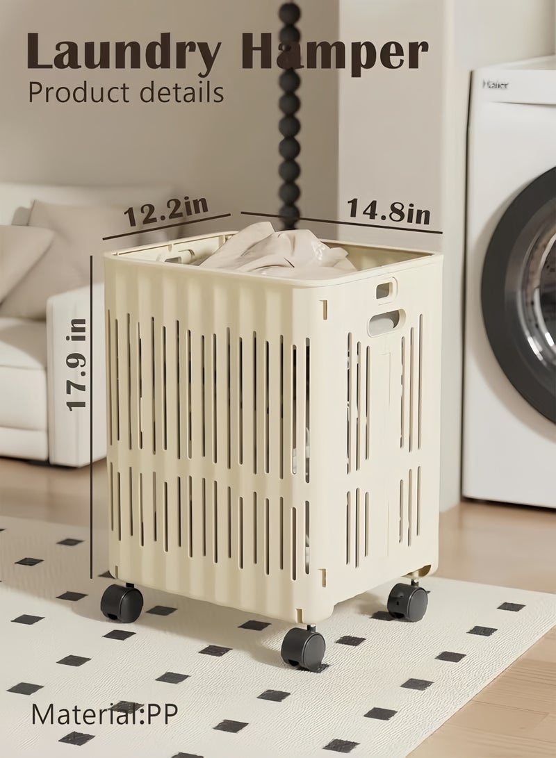 HQ-GAMING Laundry Hamper, Laundry Basket, Foldable Dirty Clothing Hamper Home Bathroom Rolling Laundry Cart Storage Organizer Plastic Laundry Hamper Basket Collapsible with Wheels for Dorm Room Storage Bathroom - Image 2