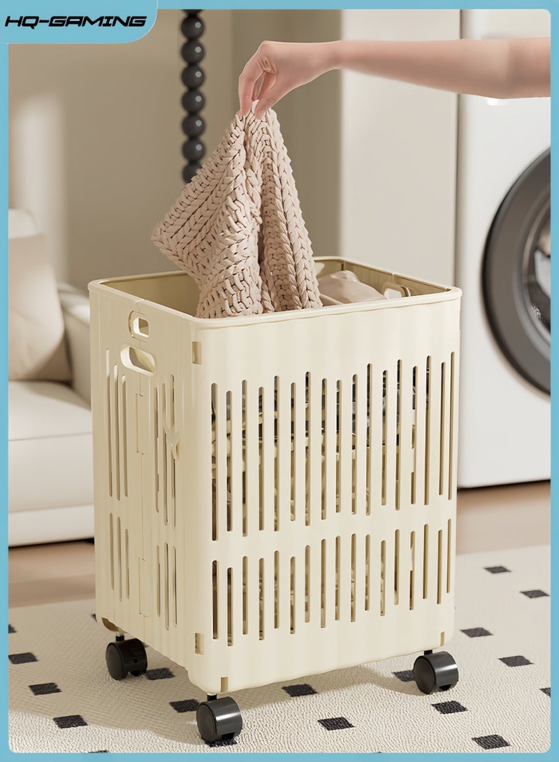 HQ-GAMING Laundry Hamper, Laundry Basket, Foldable Dirty Clothing Hamper Home Bathroom Rolling Laundry Cart Storage Organizer Plastic Laundry Hamper Basket Collapsible with Wheels for Dorm Room Storage Bathroom - Image 1