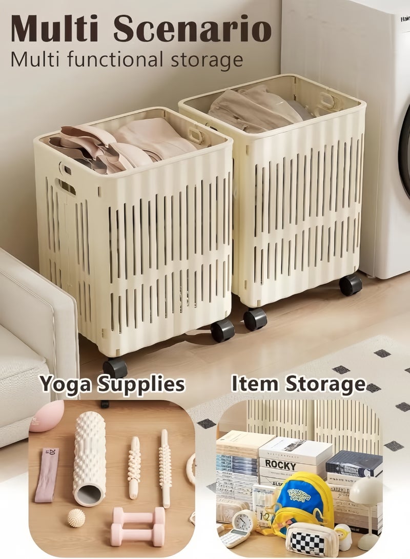 HQ-GAMING Laundry Hamper, Laundry Basket, Foldable Dirty Clothing Hamper Home Bathroom Rolling Laundry Cart Storage Organizer Plastic Laundry Hamper Basket Collapsible with Wheels for Dorm Room Storage Bathroom - Image 5