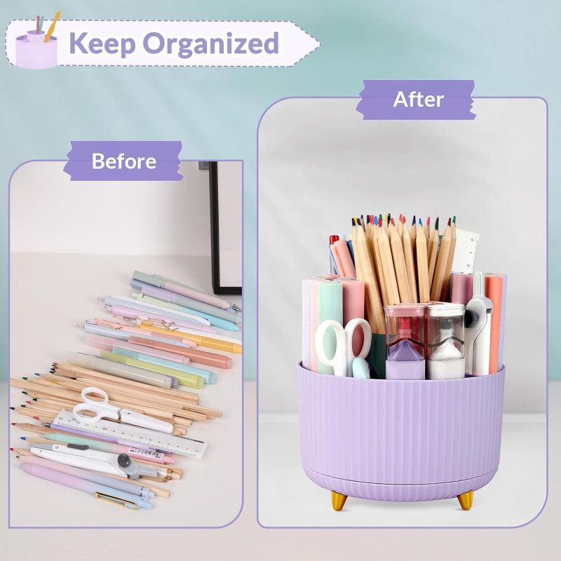 Rotating Pen Holder: 360-Degree Rotating Base Compact Pink Storage Rack - Space Saving Modern Aesthetics Desk Organizer for Home Office Vanity Studio Bathroom - Image 4