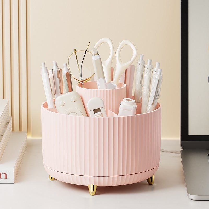 Rotating Pen Holder: 360-Degree Rotating Base Compact Pink Storage Rack - Space Saving Modern Aesthetics Desk Organizer for Home Office Vanity Studio Bathroom - Image 1