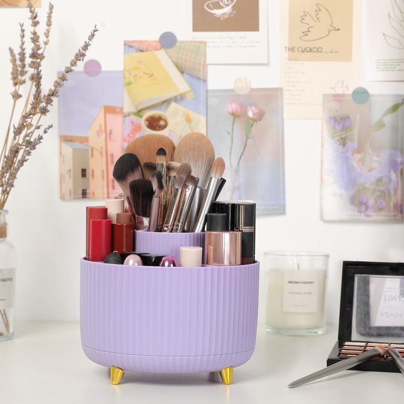 Rotating Pen Holder: 360-Degree Rotating Base Compact Pink Storage Rack - Space Saving Modern Aesthetics Desk Organizer for Home Office Vanity Studio Bathroom - Image 5