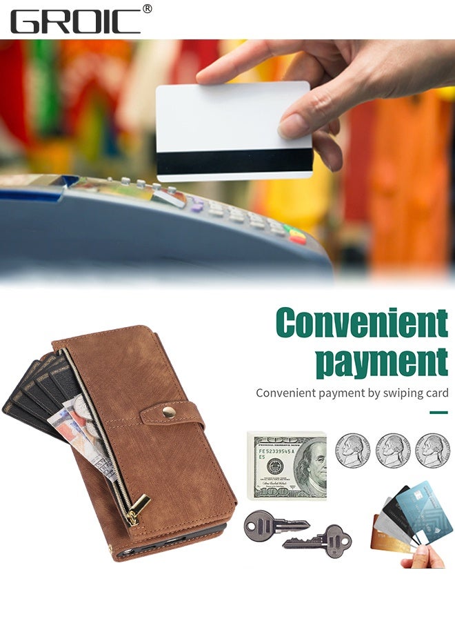 GROIC Case for Samsung Galaxy S23 Ultra 6.8 Inch Wallet Case, 9 Card Holder Slots and 1 Zipper Book Flip Wallet PU Leather Protective Cover Durable PU Leather Buckle Flip Strap Wrist Phone Cases - Image 5