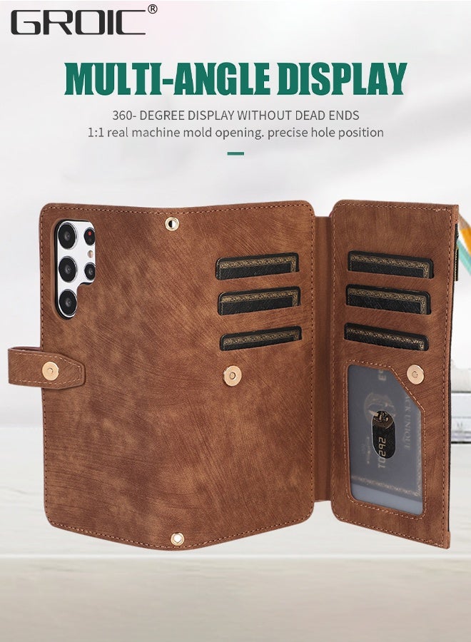 GROIC Case for Samsung Galaxy S23 Ultra 6.8 Inch Wallet Case, 9 Card Holder Slots and 1 Zipper Book Flip Wallet PU Leather Protective Cover Durable PU Leather Buckle Flip Strap Wrist Phone Cases - Image 4